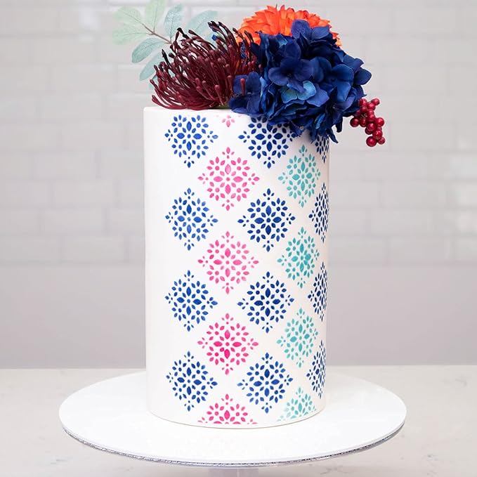 Cake Baking Stencil - Seamless Delicate Pattern for Decorating Tall Double Barrel Cake to Use with Buttercream, Royal Icing, Ganache, Paint, Airbrush (VORRA)