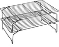 P&P CHEF Cooling Rack Set of 2, 2-Tier Stackable Stainless Steel Wire Racks for Baking Cooking Cooling Roasting, Collapsible & Heavy Duty, Oven Safe & Easy Clean, 15" x 10", Black