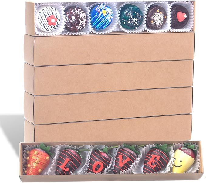 50Pack 12x2¼x2 Inch Chocolate Covered Strawberry Boxes for 6 Macaron boxes Chocolate Truffle Boxes Cookie boxes Bakery Boxes with Window Soap Boxes