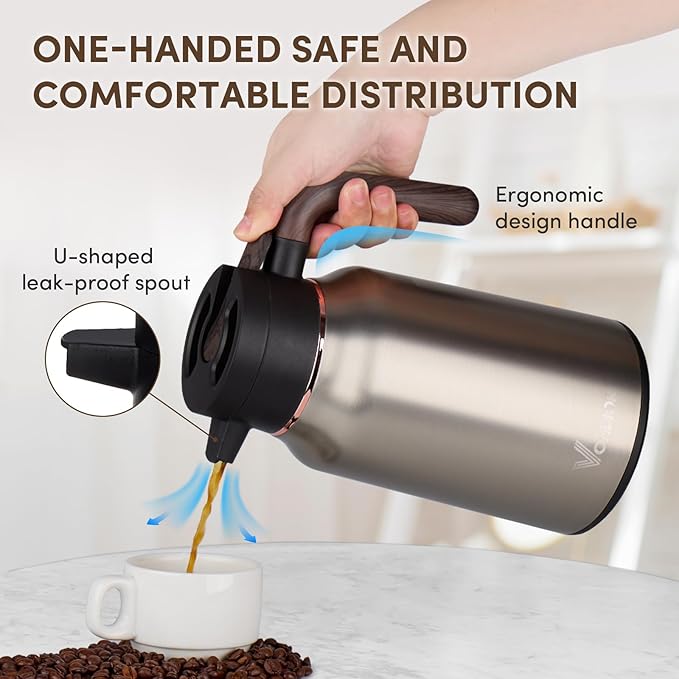 Vondior Coffee Carafe 35oz/1.0L - 24Hours Coffee Thermos- Insulated 304 Stainless Steel Hot Beverage Dispenser - Thermal Coffee Carafes For Keeping Hot/Cold Coffee, Drink Dispenser for Parties