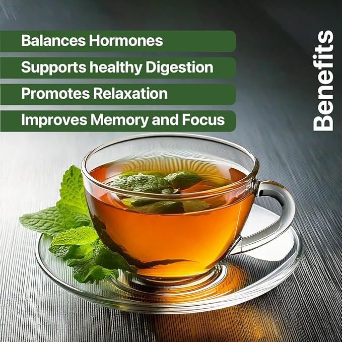 BLUE TEA - Spearmint Tea - 100 Count - Pyramid Plant Based Tea Bag | PCOS RELIEF | Balances Hormones - Support Digestion | Refreshing Flavour - Herbal Tea - Leaf Based - Caffeine free | Ziplock Pouch
