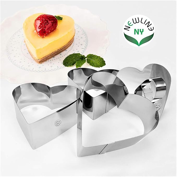 Newline NY Stainless Steel Dessert Rings (4 Pcs) Heart Shape Molded Salads, Pastries Mousse Molding Layering Cutter