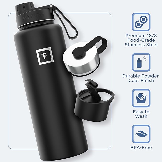 IRON °FLASK Camping & Hiking Hydration Flask with 3 Lids - Stainless Steel, Double Walled & Vacuum Insulated Water Bottle - Leak Proof & BPA Free (Cashmere Cream, Spout - 40 oz)