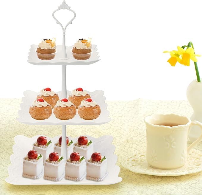 Coitak Plastic Cupcake Stands, 3 Tier Cupcake Stand, Dessert Tower Tray for Tea Party, Baby Shower and Wedding (2 Pack)