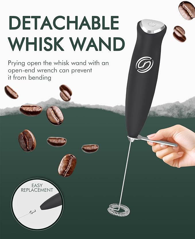 Milk Frother Handheld Frother Wand Drink Mixer Handheld Coffee Stirrers Electric Frother for Coffee Mixer Wand with 2 Whisk frother for protein powder coffee frother handheld -Black