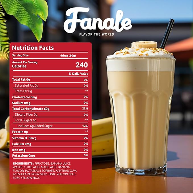 Fanale Premium Flavoring Concentrated Syrup for Bubble Tea 11 lb | Banana Flavor Syrup | for Boba Tea, Smoothies, Slushes, Desserts | 11lb | Pack of 4 | SRP280-CS