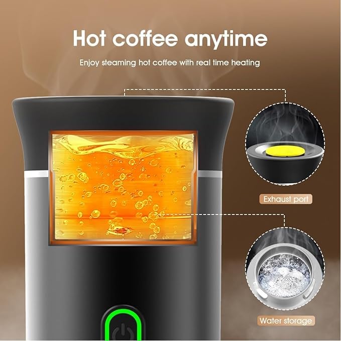 Esprova Portable Espresso Machine, Portable Electric Coffee Maker for Travel Camping, 3-in-1 Self-Heating Espresso Maker, Compatible with Ground Coffee and Capsules, Compact Lightweight (Black)