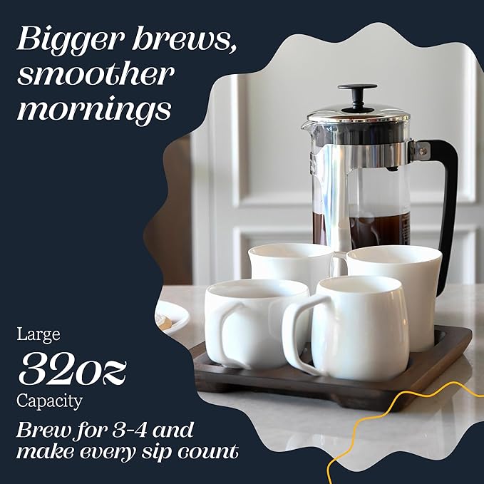 ESPRO - P5 French Press Coffee Maker – Patented Double Microfilter for Sludge and Grit Free Coffee, Black, 32 oz