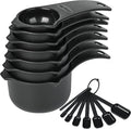 Measuring Cups and Spoons Set 15, 7 Plastic Measuring Cup Spoon Set, 7 Spice Long Handle Measuring Spoons with 1 Leveler for Kitchen and Baking, Dry Metric Measure Cups & Spoons Black