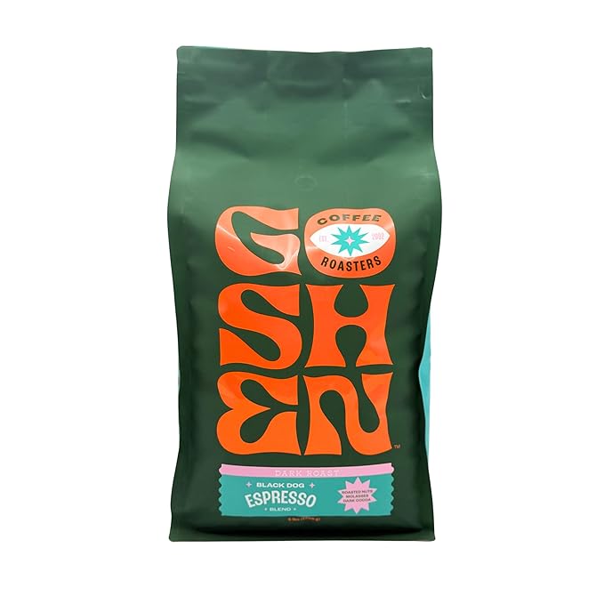 Goshen Coffee Roasters Whole Bean Black Dog Espresso Blend | Dark Roast, Espresso or Brewed | Award-Winning, Natural and Washed | Roasted Nuts, Molasses, Dark Cocoa Flavors | 2 Lb Bag