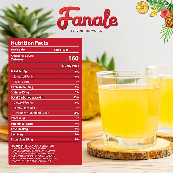 Fanale Premium Flavoring Concentrated Syrup for Bubble Tea 11 lb | Pineapple Flavor Syrup | for Boba Tea, Smoothies, Slushes, Desserts | 11lb | SRP100