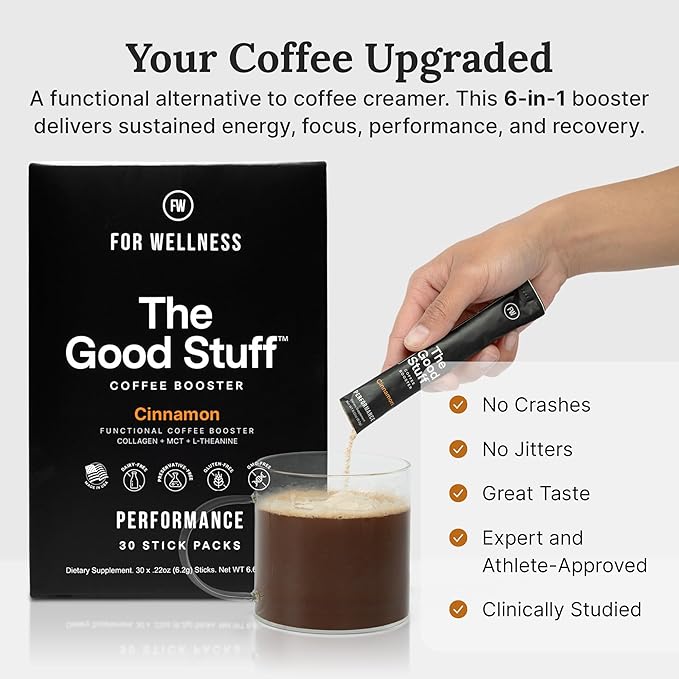 For Wellness The Good Stuff Performance – Coffee Booster | Collagen + MCT Powder Supplement with L-Theanine and Antioxidants for Jitter-Free Energy & Stamina | Non-Dairy, Keto-Friendly, 30 Servings