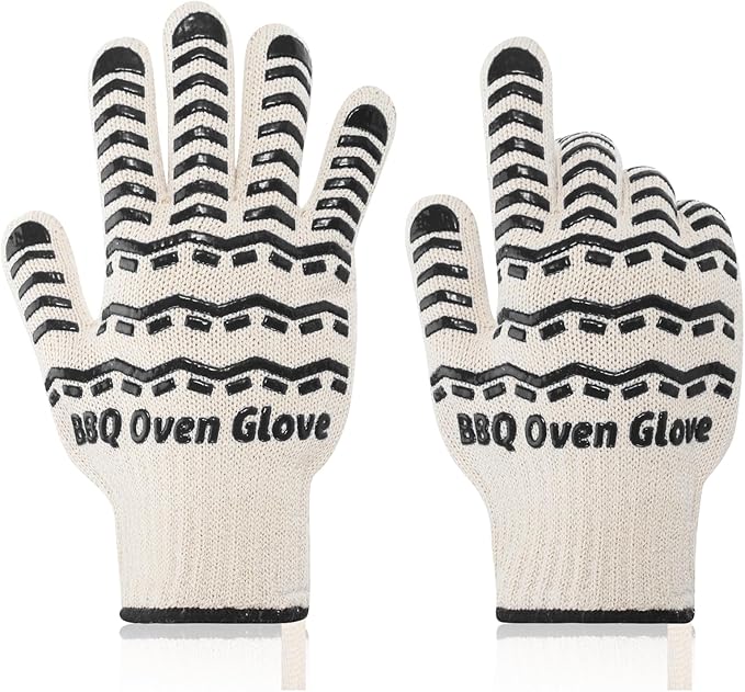 BBQ Gloves 932℉ Heat Resistant Oven Gloves, Cooking Gloves for BBQ, Grilling, Baking,Cutting, Smoker Fireplace-1 Pair (Black)