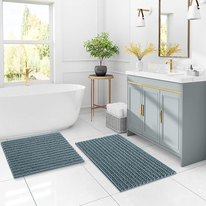 Arotive Luxury Chenille Bathroom Rug Mat, Extra Soft Thick Absorbent Shaggy Bath Rugs, Non-Slip Machine Wash Dry, Plush Bath Mats for Bathroom, Shower and Tub, 30x17, Smoky Gray
