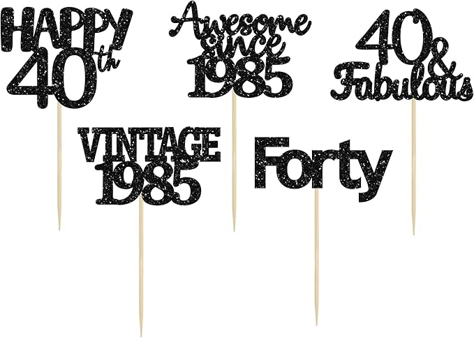 Gyufise 30Pcs Black Glitter Vintage 1985 Cupcake Toppers Awesome Since 1985 Cake Decorations Cheers to 40 Fabulous Forty Cupcake Picks 40th Birthday Wedding Anniversary Party Cake Decorations Supplies