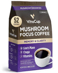 VitaCup Focus Mushroom Coffee Grounds, with Lions Mane, Chaga, B Vitamins, D3, Boost Focus, Immunity, Memory & Clarity, Medium Dark Roast, 100% Arabica Specialty, 20oz, 52 Servings