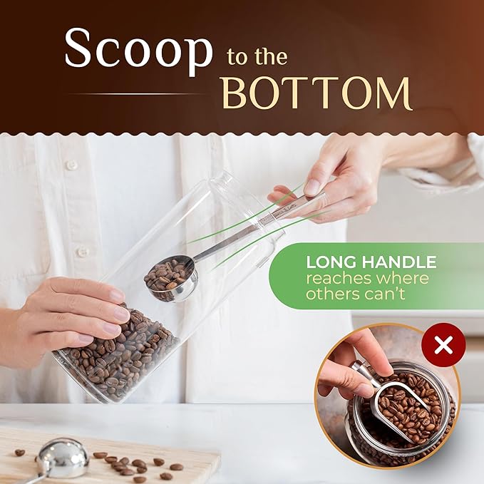 Orblue Premium Coffee Scoop Set - 1 Tbsp (15ml) & 2 Tbsp (30ml) Measuring Tablespoon - Stainless Steel Coffee Measuring Spoon and Scooper with Long Handles - Pack of 2