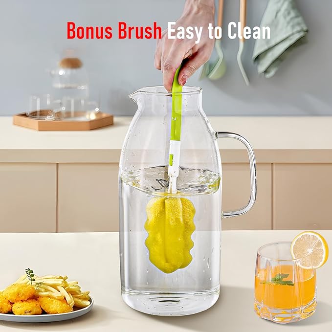 Glass Pitcher, veecom 105 Oz Large Glass Water Pitcher with Handle and Lid, Pitchers for Drinks, Iced Tea Pitcher for Fridge, Lemonade Juice Jugs