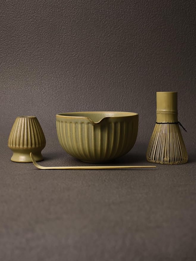 Artcome Matcha Bowl Set with Pouring Spout - Ceramic Matcha Bowl, Bamboo Whisk, Whisk Holder, Tea Scoop - Complete Traditional Japanese Tea Ceremony Kit for Home & Office - Ideal for Gift