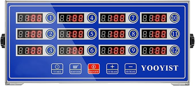Kitchen Timers for Cooking – 12 Channel Commercial Kitchen Timer Restaurant Kitchen Supplies – Stainless Steel LED Technology Kitchen Timer Digital – Reminder Function, Loud Alarm, Blue