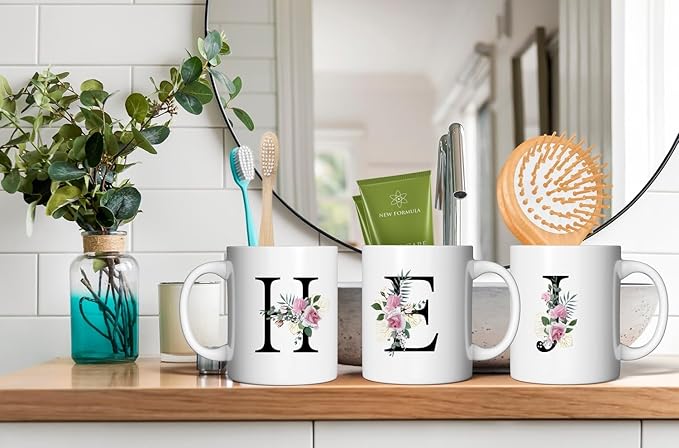 Retreez Initial A-Z Floral Botanical Bouquet Alphabet Monogrammed Monogram Mug 11 Oz Ceramic Tea Coffee Mugs - Appreciation Thank You Wedding Birthday Gifts for her friend coworker sister - G Initial