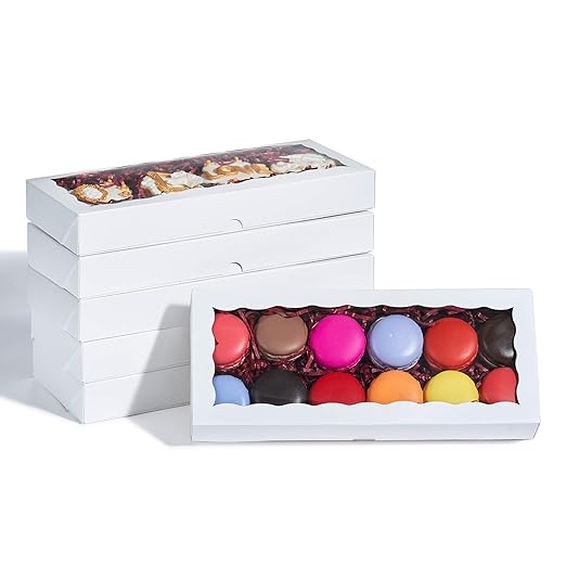 4PCS 12 x 5 x 1.5 inches Auto-Popup One Piece Premium White Cookies Boxes, Mini Strawberry Boxes, Bakery Box for Holiday Cookie Gift Sets