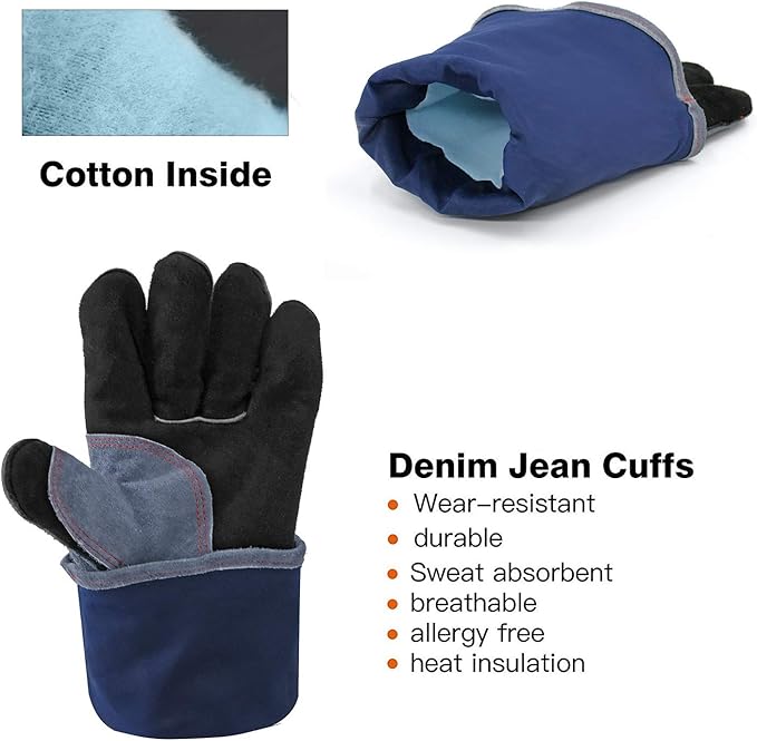 H HZXVOGEN Welding Gloves 16 Inches 932℉ Heat Fire Resistant BBQ Grill Gloves for Arc TIG MIG Wood Stove Barking Oven Fireplace Welder Gloves, Free Size for Men Women