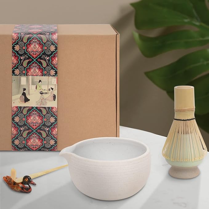 Artcome Matcha Ceremony Kit for Japanese Tea Ceremony, Bowl with Pouring Spout, Whisk, Tea Scoop, Matcha Powder Strainer, Matcha Tea Set For Making Usucha, Koicha and Matcha Latte (Grey)