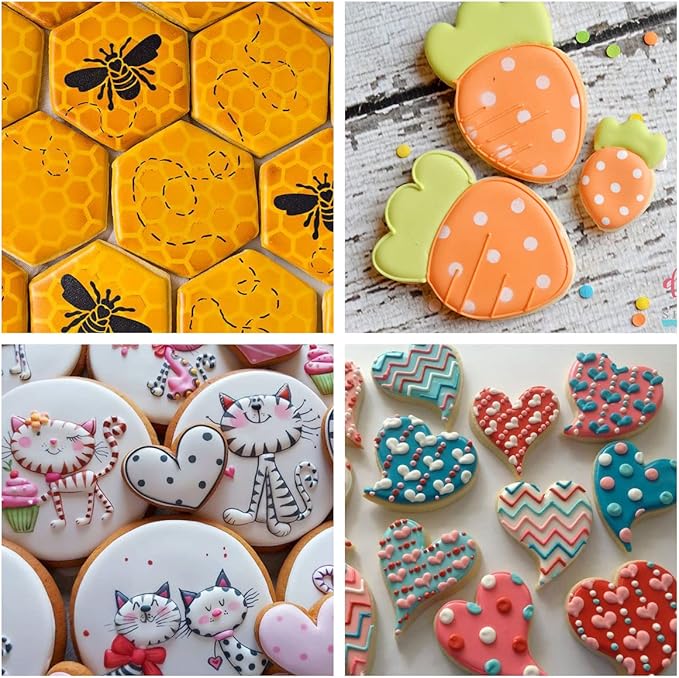 Cookie Stencils for Royal Icing Cookies Sugar Cookie, 16 Pcs 6x6in Reusable Plastic Biscuit Cake Stencils with Checkered Star Heart Dog Paw Shapes for Airbrush Baking Craft Drawing DIY Art Decor