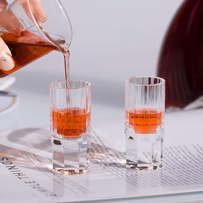 KAMMAK Crystal Shot Glasses Set of 2, Handcrafted Stemless White Shot Glasses, 0.77oz Engagement Gifts for Couples, Women, Men, Hand Blown