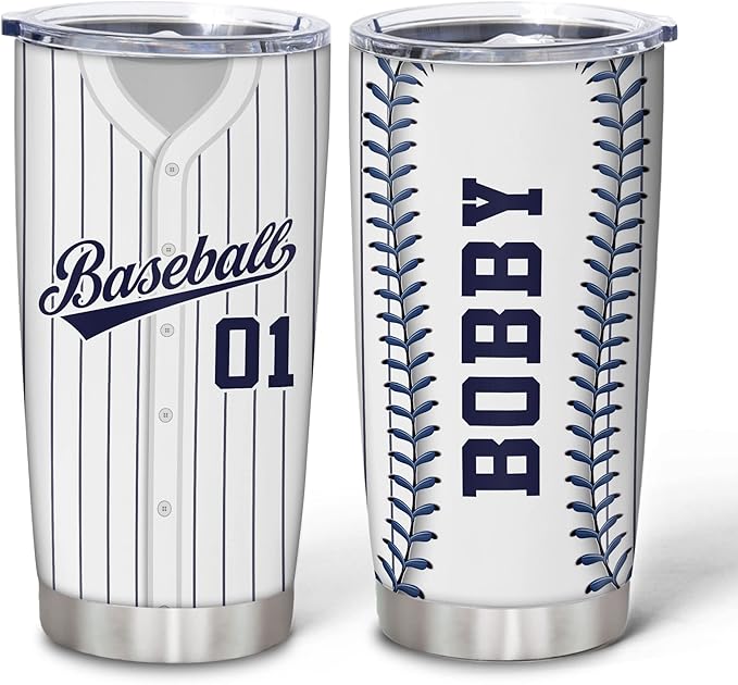 Hyturtle Personalized Baseball Tumbler Baseball Players Design Stainless Steel Double Walled Vacuum Insulated Tumblers 20oz30oz Coffee Travel Mug Cup Christmas Gift For Men Boys Friends Dad Sports Fan