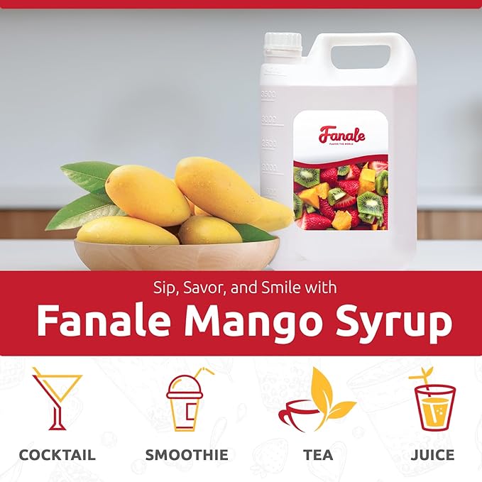 Fanale Premium Flavoring Concentrated Syrup for Bubble Tea 11 lb | Mango Flavor Syrup | for Boba Tea, Smoothies, Slushes, Desserts | 11lb | Pack of 4 | SRP020-CS
