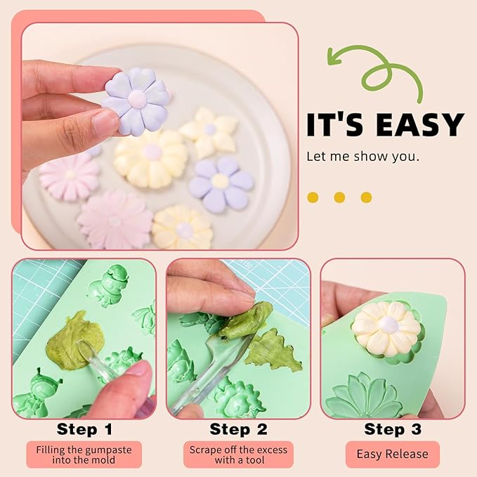 KALAIEN Flower Silicone Molds,Rose Flower Chocolate Mold Daisy Silicone Mold for Crafts,2 Pcs Rose Silicone Mold Fondant Molds for Cake Decorating