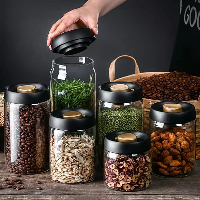 Vacuum Glass Jar with Airtight Lid,61floz/1800ml Borosilicate Glass Coffee Canister Container,Perfect for Coffee Beans & Grounds,Loose Leaf Tea,Candy,Sugar,Nuts,Spices