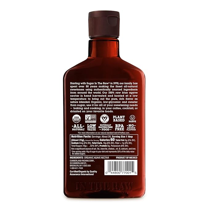 Organic Agave In The Raw Agave Nectar, 18.5 oz., Made With Organic Blue Agave From Mexico, USDA Organic, Non-GMO Project Verified, Kosher Vegan and Low Glycemic Index