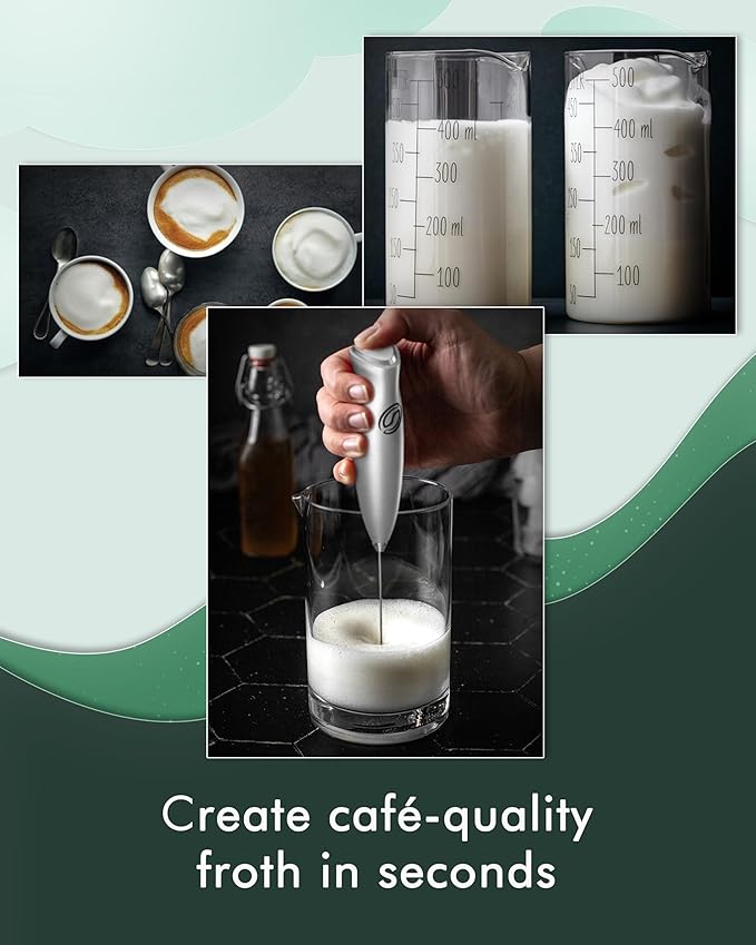 Milk Frother Handheld Frother Wand Drink Mixer Handheld Coffee Stirrers Electric Frother for Coffee Mixer Wand with 2 Whisk frother for protein powder coffee frother handheld-Silver