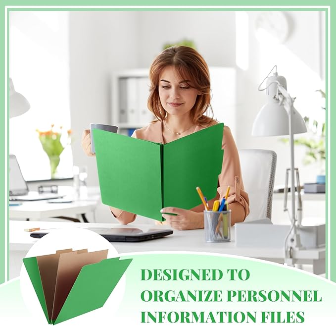 24 Pcs Classification Folders Letter Size, Back to School Supply for Teacher, Student, 2 Pocket Dividers Pressboard File Folder Bulk with 2 Fasteners, 2 in Expanding File Organizer (Green)