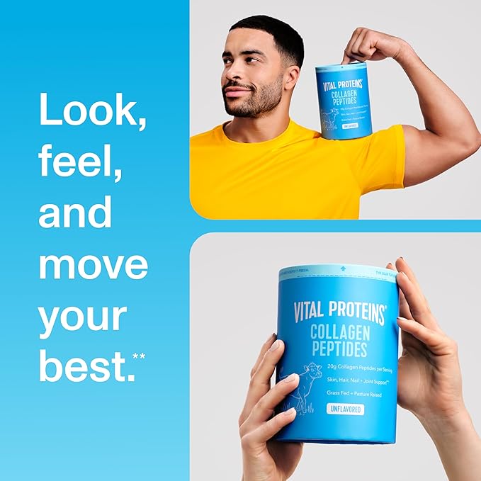 Vital Proteins Collagen Peptides Powder - Grass Fed Collagen Peptides for Hair, Nail, Skin, Bone & Joint Health, Unflavored, 27 Servings
