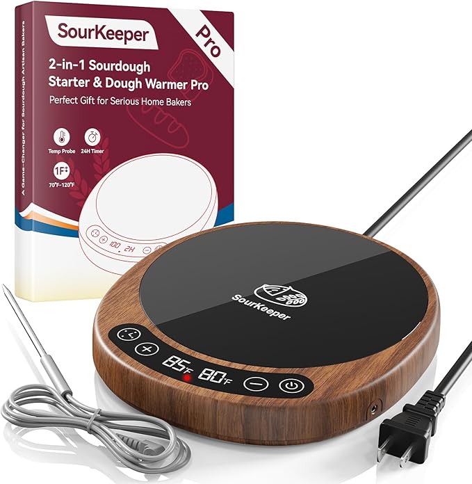 SourKeeper Pro - Larger Dough & Sourdough Starter Warmer, 2026 Upgrade Dough Proofing Warming Mat, Dough Temp Probe, 1°F Control (70–110°F), 24H Timer, Real-Time Monitoring, for Serious Bakers