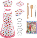 11 PCS Kids Baking Set for Girls, Chef Costume with Adjustable Apron & Hat, Pretend Play Kitchen Toys for Toddlers 3-8, Birthday Xmas Gifts for Little Chefs