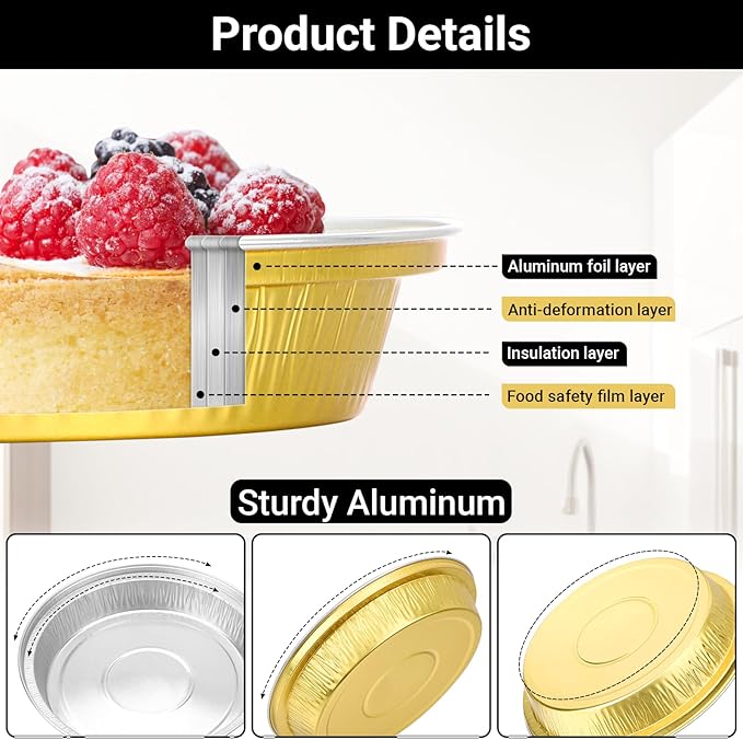 EUSOAR Cake Pans with Lids, 50pcs 10oz/275ml Aluminum Disposable Ramekins Oven Safe Muffins Liner, Foil Baking Cups Cheesecakes Creme Brulee Container Pie Holders for Bakery Wedding Birthday Party