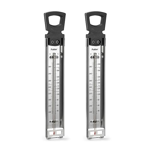 Polder Candy/Jelly/Deep Fry Thermometer, Stainless Steel, with Adjustable Sliding Pot Clip Attachment and Quick Reference Temperature Guide