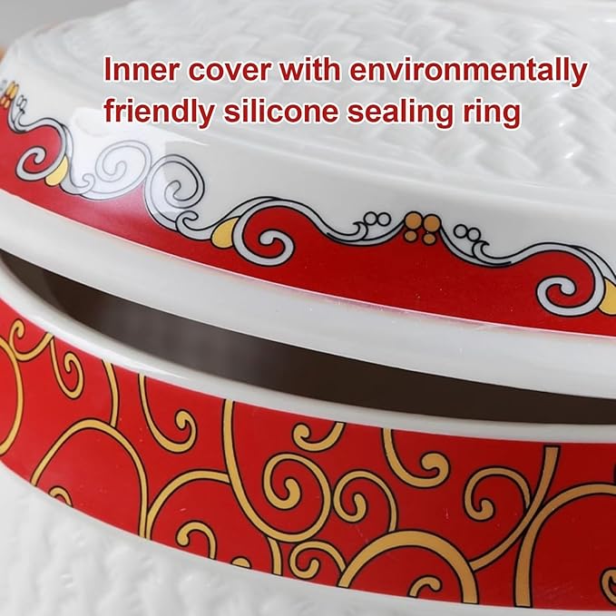 Chinese Sealed Large-Capacity Rice Pot, Ceramic Rice Bucket With Tassel Design, Grain Storage Ceramic Container, Rice Dispenser Airtight Storage Bucket For Grains Snacks Candy Coffee Beans Food(E,Capa