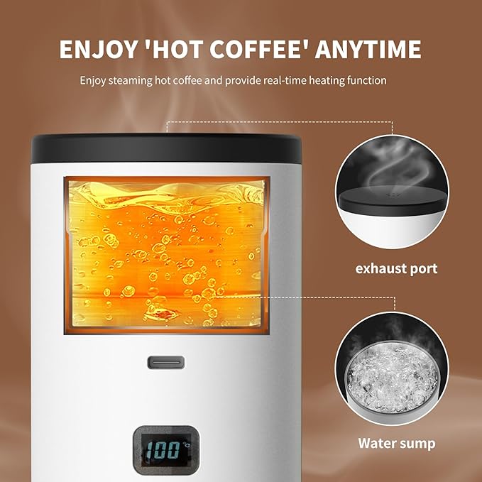 3-in-1 Portable Coffee Maker, Espresso Machine, Self-Heating Travel Coffee Maker Compatible with NS, DG Pods & Ground Coffee, Small Mini Espresso Machine for Car Camping, Hiking With Stand (white)