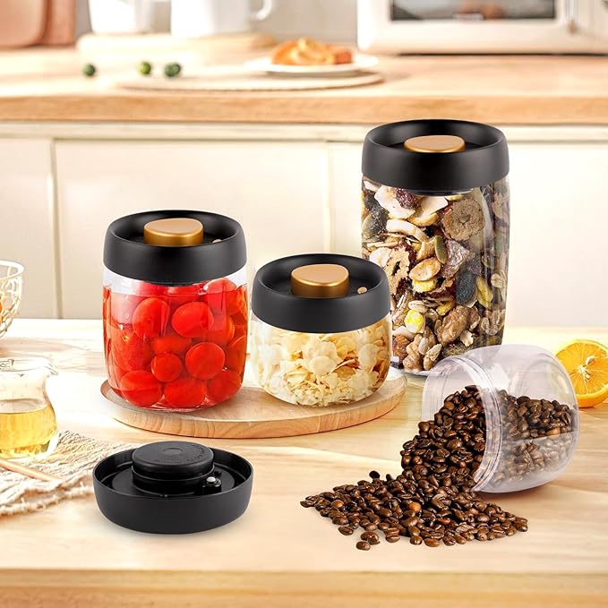 Coffee Vacuum Container Mason Jars: Food Coffee Bean Storage Containers with Lids Airtight, Plastic Wide Mouth Mason Jars Vacuum Sealer, Manual Vacuum Extraction Sealed Tank, 800ml