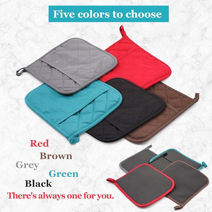 2 PCS Gray Pot Holders Sets for Kitchen Heat Resistant Oven Hot Pads with Pockets Non Slip Soft Grip Potholders for Baking Cooking 8"x8.5"