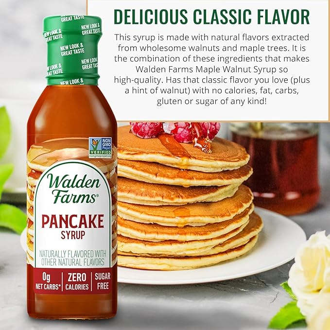 Walden Farms Pancake Syrup – Perfect for Pancakes, Waffles, Desserts – Zero Calorie, Sugar-Free, Low Carb, Keto-Friendly, Gluten-Free, Vegan – 2-Pack, 12 oz Bottles
