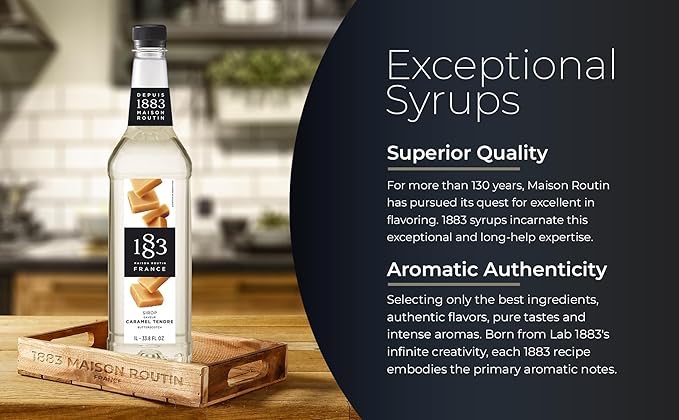 1883 Coffee Syrup, Butterscotch Syrup for Drinks, Made in France, 1 Liter Plastic Bottle