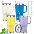 20oz Insulated Tumbler with Handle Stainless Steel Travel Coffee Mug with Lid and Straw Double Wall Vacuum Leak-proof Reusable Thermal Water Cup for Hot and Cold Drinks (Multicolor-6,4 Pack)