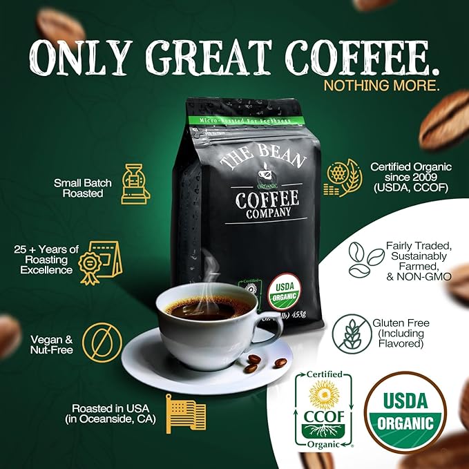 The Bean Organic Coffee Company Christmas Roast, Dark Roast, Whole Bean Coffee, 16-Ounce Bag